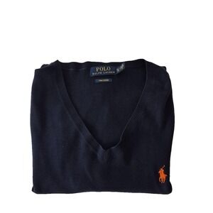 Polo Ralph Lauren Sweater Mens XL Navy Blue V Neck Pima Cotton Pullover Classic